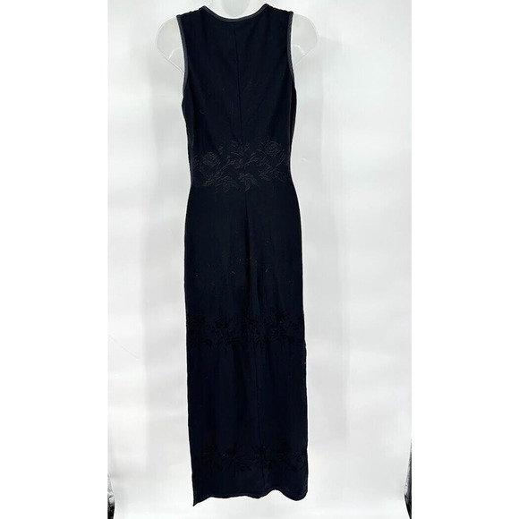 Vintage Y2K Black Rose Embroidered Maxi Dress Leg Slit Size 10 Whimsygoth Grunge - Picture 5 of 7